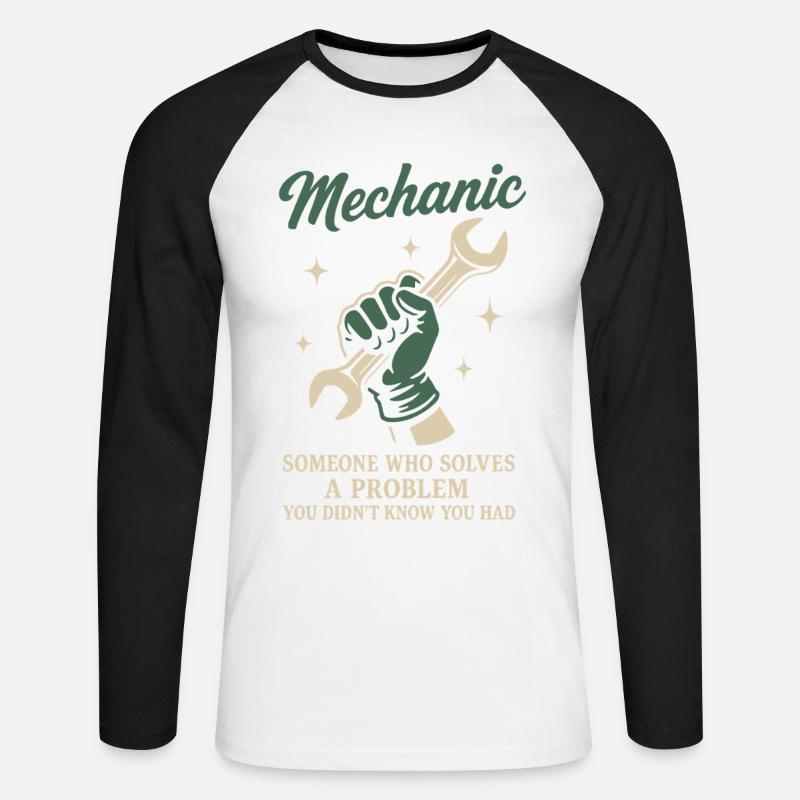 Mechanic Problem Solver Garage Funny Saying - Unisex Long Sleeve Baseball T-Shirt - white/black
