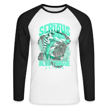 Gardien de reptiles sérieux au sujet des scinques à langue bleue - T-shirt baseball manches longues Homme - blanc/noir - Devant - Nik (191cm)