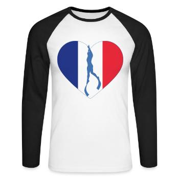 France Freediving Heart Flag - Unisex Long Sleeve Baseball T-Shirt - white/black - Front - Nik (191cm)