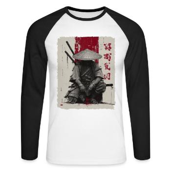 Épée de samouraï, guerrier japonais, combattant ninja - T-shirt baseball manches longues Homme - blanc/noir - Devant - Nik (191cm)