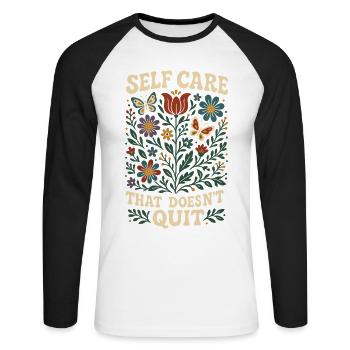 Self-care that never stops: Mindfulness - Unisex Long Sleeve Baseball T-Shirt - white/black - Front - Nik (191cm)
