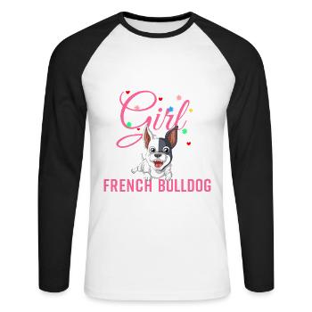 T-shirt Empowerment Fille et Bouledogue Français - T-shirt baseball manches longues Homme - blanc/noir - Devant - Nik (191cm)