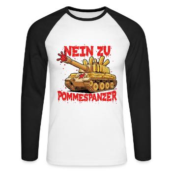 Nein zu Pommespanzer Sport Gym - Unisex Baseballshirt langarm - Weiß/Schwarz - Vorne - Nik (191cm)