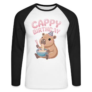  CAPPY BIRTHDAY Capy Geburtstag Capybara Ramen - Unisex Baseballshirt langarm - Weiß/Schwarz - Vorne - Nik (191cm)