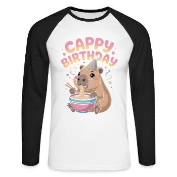  Cappy Geburtstag Capybara Ramen CAPPY BIRTHDAY - Unisex Baseballshirt langarm - Weiß/Schwarz - Vorne - Nik (191cm)