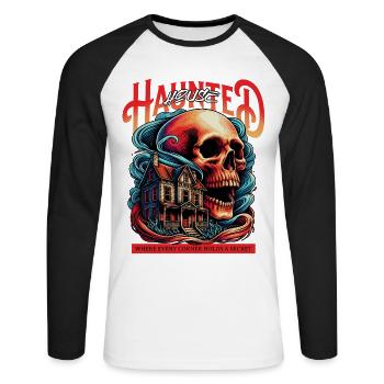 Horror - Hounted House - Unisex Long Sleeve Baseball T-Shirt - white/black - Front - Nik (191cm)
