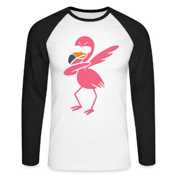 Tanzende Flamingo Dabbing  - Unisex Baseballshirt langarm - Weiß/Schwarz - Vorne - Nik (191cm)