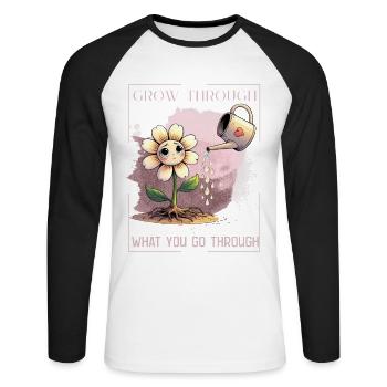 Flower of Healing – Gentle &amp; Strong - Unisex Long Sleeve Baseball T-Shirt - white/black - Front - Nik (191cm)