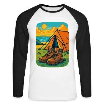 Camping Aventure Bottes Tente Plage - T-shirt baseball manches longues Homme - blanc/noir - Devant - Nik (191cm)