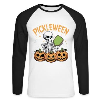 Pickleween Halloween Pickleball Spieler Lustig - Unisex Baseballshirt langarm - Weiß/Schwarz - Vorne - Nik (191cm)