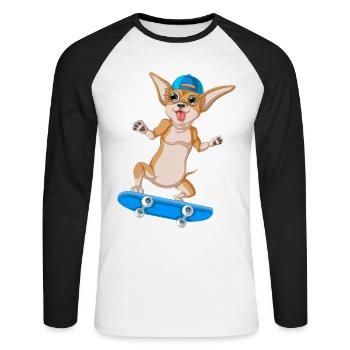 mignon chihuahua skateboard chien dessin animé drôle - T-shirt baseball manches longues Homme - blanc/noir - Devant - Nik (191cm)