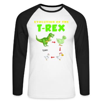 Die Entwicklung der T-Rex-Dinosaurier-Illustration - Unisex Baseballshirt langarm - Weiß/Schwarz - Vorne - Nik (191cm)