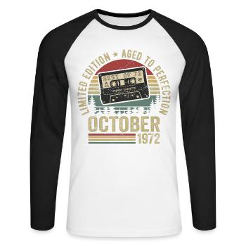 Vintage Car October 1972 Birthday Gift October - Unisex Long Sleeve Baseball T-Shirt - white/black - Front - Nik (191cm)