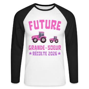 Zukünftige große Schwesterernte 2026 - Unisex Baseballshirt langarm - Weiß/Schwarz - Vorne - Nik (191cm)