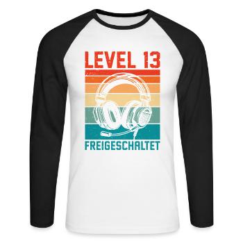 13. Geburtstag Jungen Gamer Level 13 Unlocked - Unisex Baseballshirt langarm - Weiß/Schwarz - Vorne - Nik (191cm)