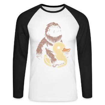 Bigfoot Quietscheente Gummiente Ente - Unisex Baseballshirt langarm - Weiß/Schwarz - Vorne - Nik (191cm)