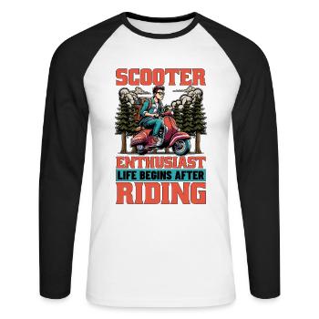 Scooter Enthusiast Life Begins Kick Scooter Lover - Unisex Baseballshirt langarm - Weiß/Schwarz - Vorne - Nik (191cm)