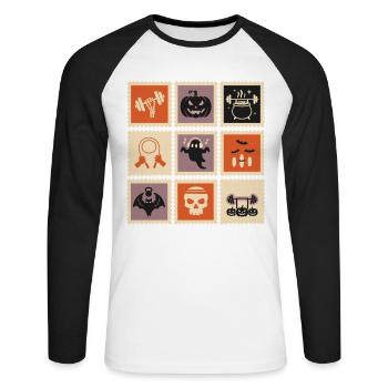 Icônes d’Halloween effrayantes sur Retro Design - T-shirt baseball manches longues Homme - blanc/noir - Devant - Nik (191cm)