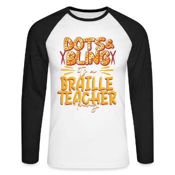 Braille Lehrer Blindenschrift Punktum - Unisex Baseballshirt langarm - Weiß/Schwarz - Vorne - Nik (191cm)