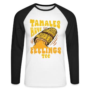 Les tamales tamale ont aussi des sentiments - T-shirt baseball manches longues Homme - blanc/noir - Devant - Nik (191cm)
