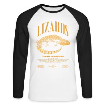 Blue Tongue Skink Reptile Keeper Streetwear - Unisex Baseballshirt langarm - Weiß/Schwarz - Vorne - Nik (191cm)
