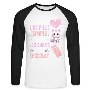 Je suis une fille Simple Chats et Chocolat - T-shirt baseball manches longues Homme - blanc/noir - Devant - Nik (191cm)