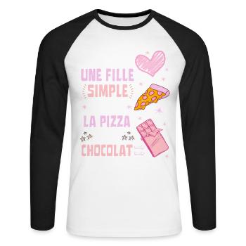 Je suis une fille Simple Pizza et Chocolat - T-shirt baseball manches longues Homme - blanc/noir - Devant - Nik (191cm)