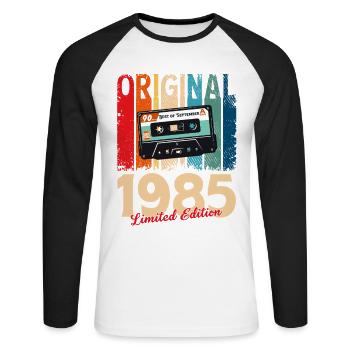 40th Birthday Cassette September Vintage 1985 - Unisex Long Sleeve Baseball T-Shirt - white/black - Front - Nik (191cm)