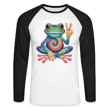 Grenouille Tie-Dye Hippie Peace Sign - T-shirt baseball manches longues Homme - blanc/noir - Devant - Nik (191cm)