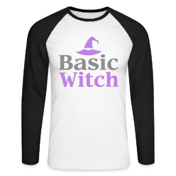 Basic Witch Halloween Saying Quote - Unisex Long Sleeve Baseball T-Shirt - white/black - Front - Nik (191cm)