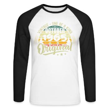 Cadeau Anniversaire Octobre 1965 - T-shirt baseball manches longues Homme - blanc/noir - Devant - Nik (191cm)