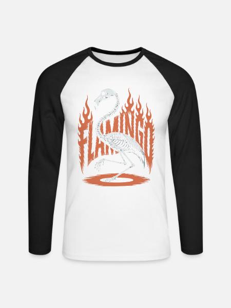Flamingo Flames Skeleton Halloween - Unisex Long Sleeve Baseball T-Shirt - white/black