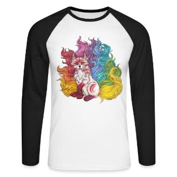 Rainbow Kitsune Mythical Fox Gift Manga - Unisex Long Sleeve Baseball T-Shirt - white/black - Front - Nik (191cm)