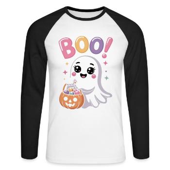 Kawaii Geist Boo Süßes Spukabenteuer - Unisex Baseballshirt langarm - Weiß/Schwarz - Vorne - Nik (191cm)