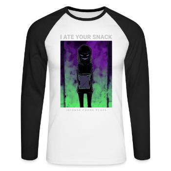 Gruseliges Anime Phonk I Ate Your Snack - Unisex Baseballshirt langarm - Weiß/Schwarz - Vorne - Nik (191cm)