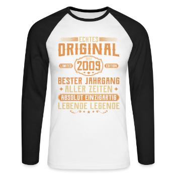 Genuine original since 2009 - 16th birthday - Unisex Long Sleeve Baseball T-Shirt - white/black - Front - Nik (191cm)