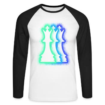 Schachfiguren Schachspieler Silhouetten Schach - Unisex Baseballshirt langarm - Weiß/Schwarz - Vorne - Nik (191cm)