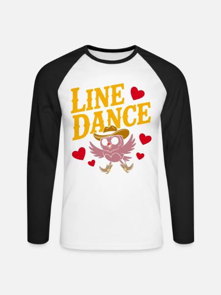 Linedance Eule mit Hut - Unisex Baseballshirt langarm - Weiß/Schwarz
