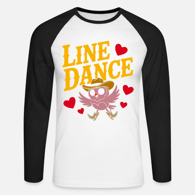Linedance Eule mit Hut - Unisex Baseballshirt langarm - Weiß/Schwarz
