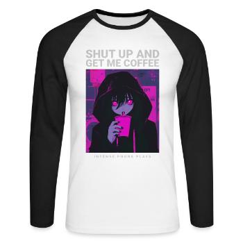 Tais-toi et prends-moi un café Anime Coffee Phonk Music - T-shirt baseball manches longues Homme - blanc/noir - Devant - Nik (191cm)