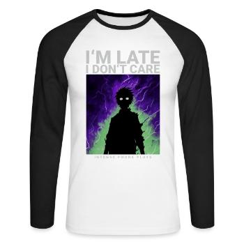 Je suis en retard je m’en fous Spruch gamer phonk esthétique - T-shirt baseball manches longues Homme - blanc/noir - Devant - Nik (191cm)