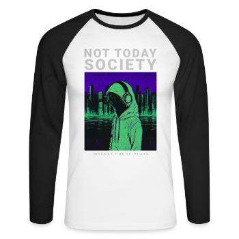 Pas aujourd’hui Société Phonk Musique Esthétique Avant-gardiste - T-shirt baseball manches longues Homme - blanc/noir - Devant - Nik (191cm)