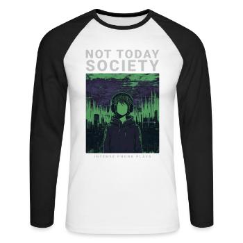 Pas aujourd’hui Société Phonk Musique Esthétique Avant-gardiste - T-shirt baseball manches longues Homme - blanc/noir - Devant - Nik (191cm)