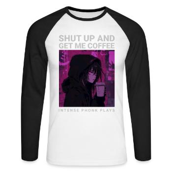Tais-toi et apporte-moi un café Anime Girl Coffee Phonk - T-shirt baseball manches longues Homme - blanc/noir - Devant - Nik (191cm)