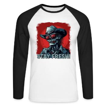 Zombie Cowboy mit Spruch - Unisex Baseballshirt langarm - Weiß/Schwarz - Vorne - Nik (191cm)