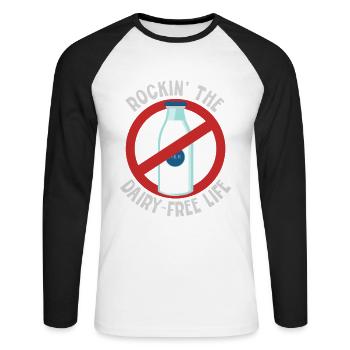 Laktoseintolerant Rockin The Dairy Free Life - Unisex Baseballshirt langarm - Weiß/Schwarz - Vorne - Nik (191cm)