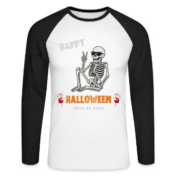 Halloween SPruch mit Skelett - Unisex Baseballshirt langarm - Weiß/Schwarz - Vorne - Nik (191cm)