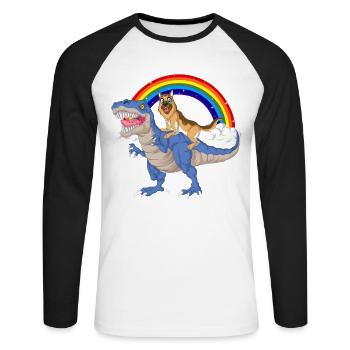 Balade en dinosaure du berger allemand - T-shirt baseball manches longues Homme - blanc/noir - Devant - Nik (191cm)