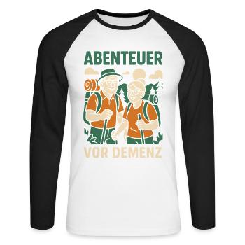 Abenteuer Vor Demenz Camping Camper Retro Design - Unisex Baseballshirt langarm - Weiß/Schwarz - Vorne - Nik (191cm)