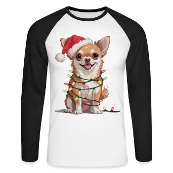 Festive Chihuahua with fairy lights - Unisex Long Sleeve Baseball T-Shirt - white/black - Front - Nik (191cm)